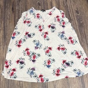 Lane Bryant Floral Tank Top - White with Red and Blue Flowers